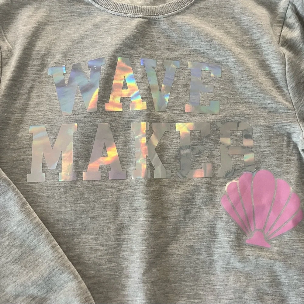 NWOT Disney‎ Gray Sweatshirt Iridescent Wave Maker Design little mermaid 14/16